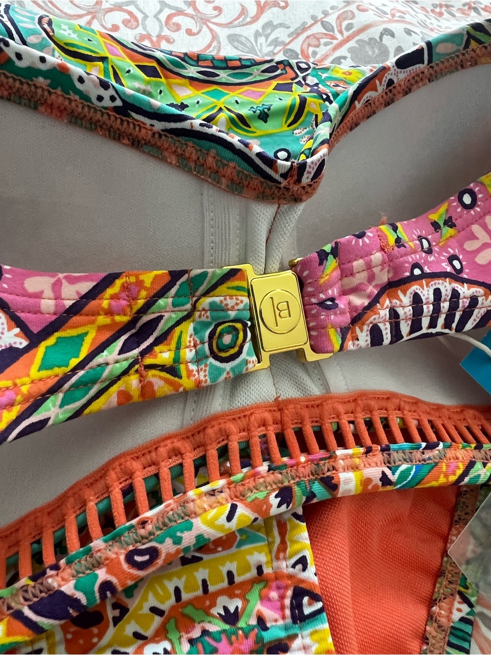 Bleu Rod Beattie Multicolor Bandeau Bikini — Teal, Coral, Yellow, Pink - Picture 3 of 9